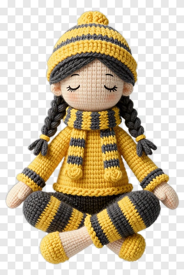 Yellow And Gray Crochet Meditation Doll PNG