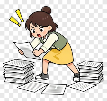 Overwhelmed Student With Paperwork PNG