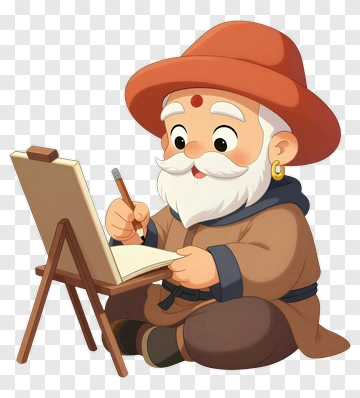 Cartoon Artist Drawing At Easel PNG