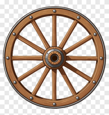 Wooden Cart Wheel With Metal Rim PNG