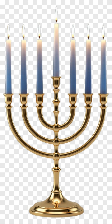 Golden Menorah With Blue Candles PNG
