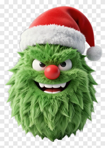 Green Fuzzy Creature With Santa Hat PNG