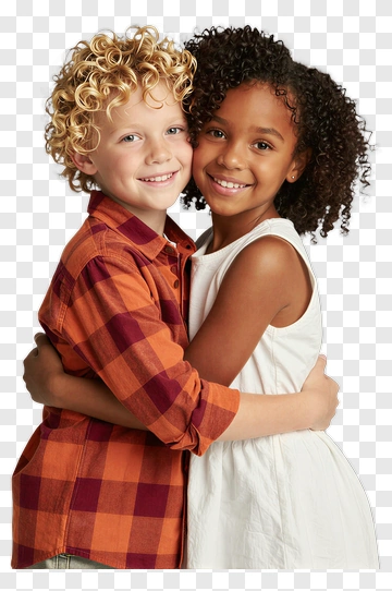 Two Children Hugging With Curly Hair PNG