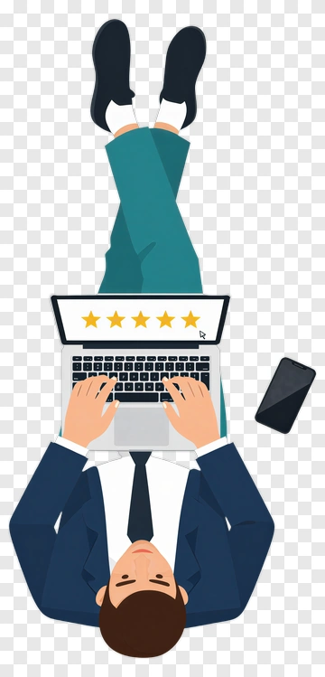 Man Working On Laptop With Star Rating PNG
