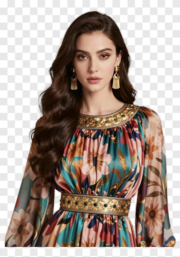 Woman In Floral Dress PNG