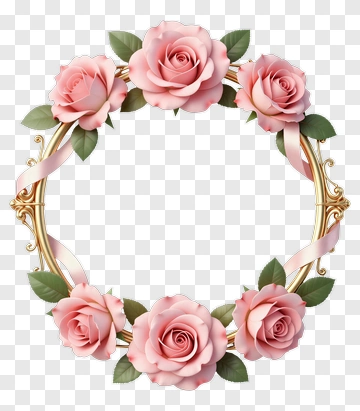 Pink Rose Wreath With Gold Frame PNG