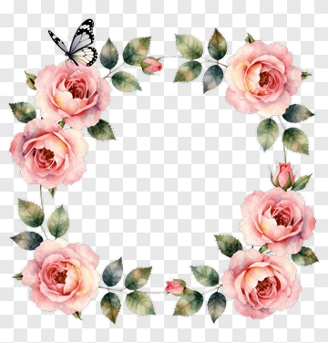 Pink Roses And Butterfly Frame PNG