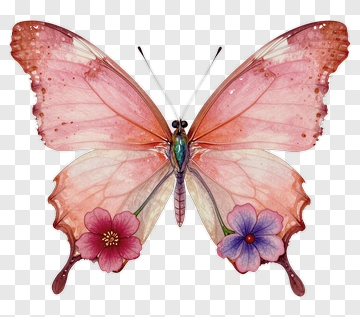 Pink Butterfly With Flowers PNG