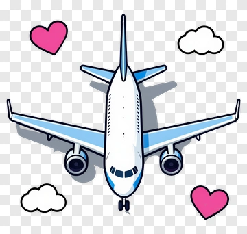 Cartoon Airplane With Hearts And Clouds PNG