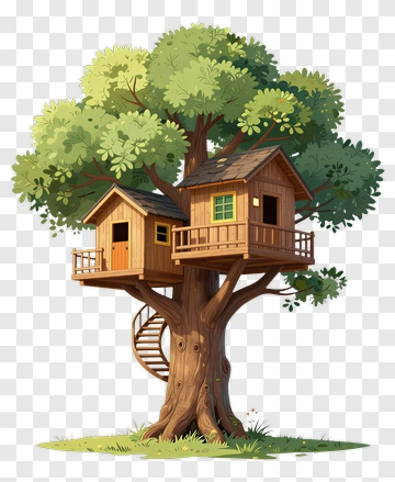 Cozy Treehouse In A Lush Green Tree PNG