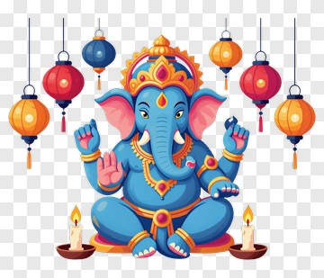 Blue Ganesha With Festive Lanterns PNG