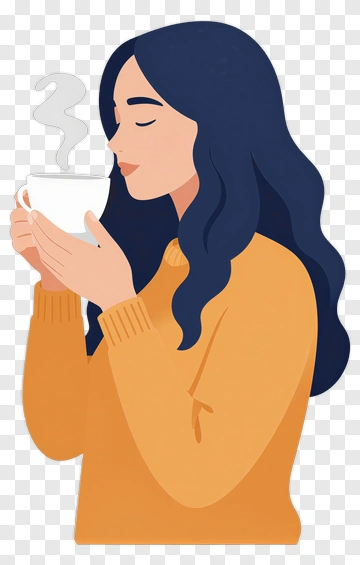 Woman Sipping Coffee PNG