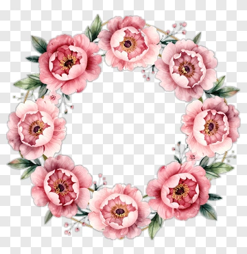 Pink Flower Wreath With Green Leaves PNG