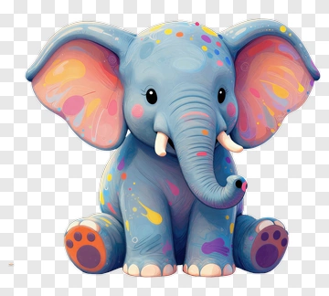 Cute Blue Elephant With Paint Splatters PNG