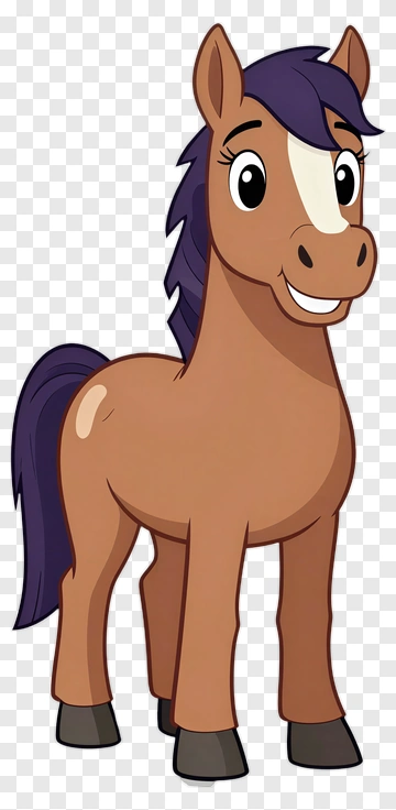 Friendly Cartoon Horse With Purple Mane PNG