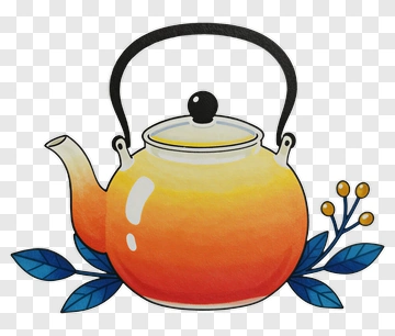 Orange Teapot With Blue Leaves PNG