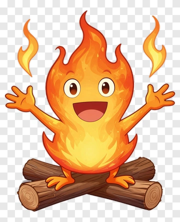 Joyful Fire Spirit Sitting On Logs PNG