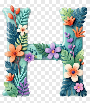 Decorative Letter H With Tropical Flowers PNG