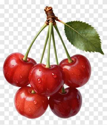 Fresh Red Cherries With Leaf PNG