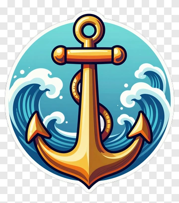 Golden Anchor In Ocean Waves PNG