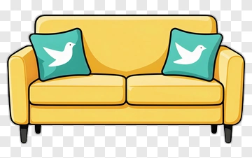 Yellow Sofa With Cyan Pillows PNG