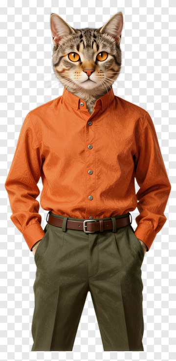 Cat Man In Orange Shirt PNG