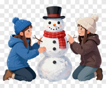 Children Building Snowman Together PNG