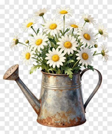 Daisies In A Rusty Watering Can PNG
