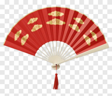Red Chinese Fan With Gold Clouds PNG