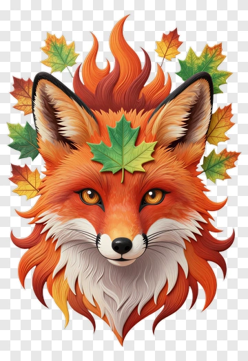 Fox With Maple Leaf PNG