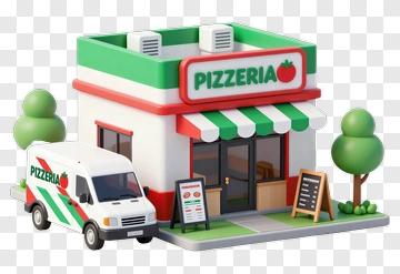 Pizzeria With Delivery Van PNG