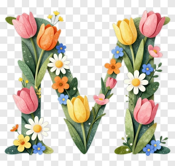 Floral Letter M Design PNG