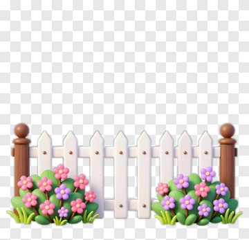 White Fence With Pink And Purple Flowers PNG