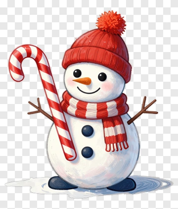 Snowman With Candy Cane PNG