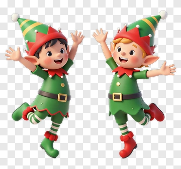 Two Joyful Christmas Elves PNG