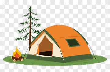 Camping Tent With Campfire And Pine Tree PNG