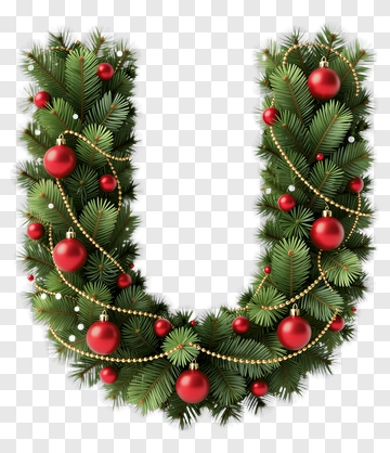 Christmas Wreath Letter U PNG