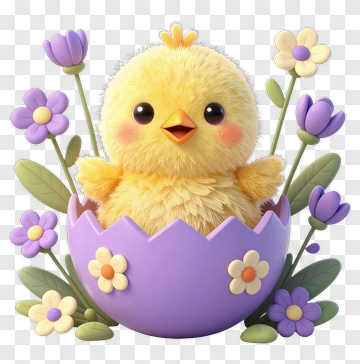 Cute Yellow Chicken Hatching From Egg PNG