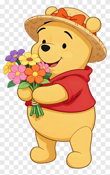 Winnie The Pooh With Flower Bouquet PNG