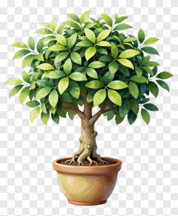 Potted Tree With Lush Green Leaves PNG