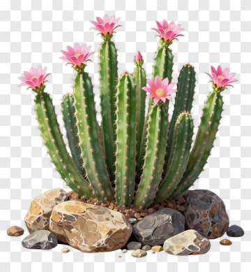 Blooming Cactus With Pink Flowers PNG