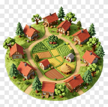 Cozy Village Farm Scene PNG