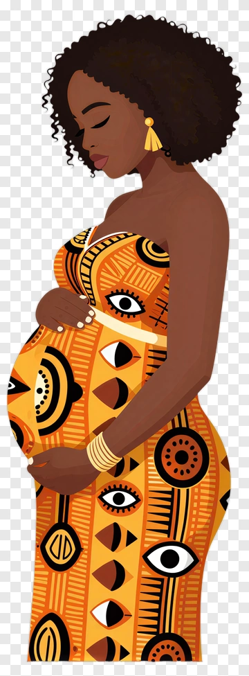 Pregnant African Woman In Patterned Dress PNG