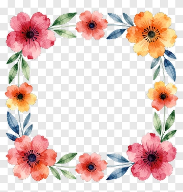 Watercolor Flower Frame PNG