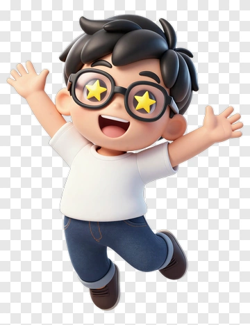Joyful Child Jumping With Star Glasses PNG