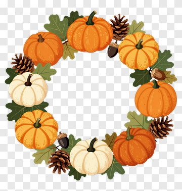 Pumpkin Wreath With Pinecones And Acorns PNG