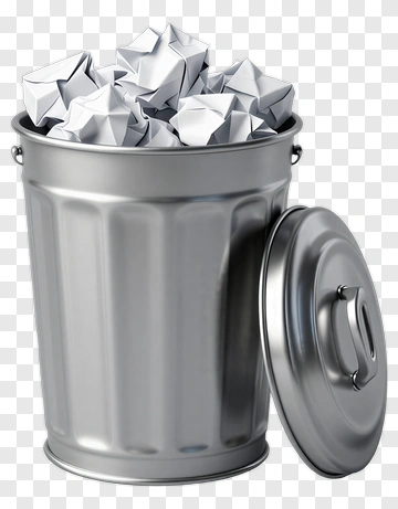Metal Trash Can Filled With Crumpled Paper PNG