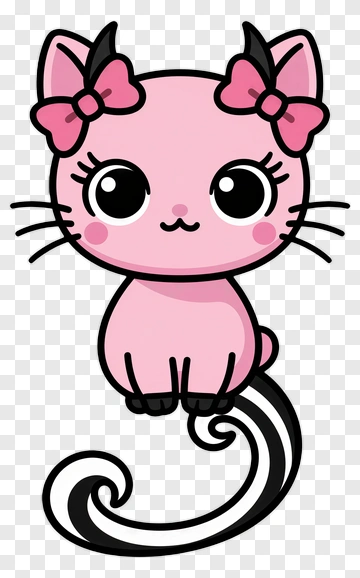 Pink Cartoon Cat With Bows PNG