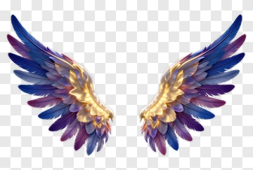 Golden Angel Wings With Blue And Purple Feathers PNG