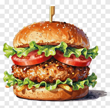 Watercolor Hamburger With Fresh Ingredients PNG